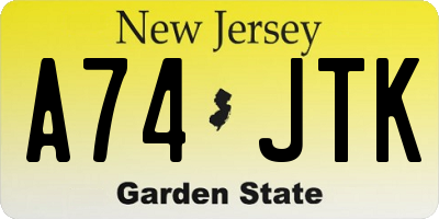 NJ license plate A74JTK