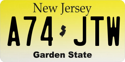 NJ license plate A74JTW