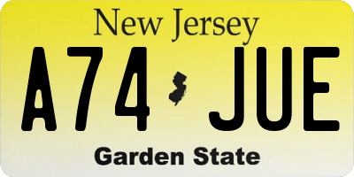 NJ license plate A74JUE