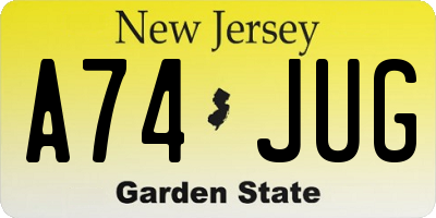 NJ license plate A74JUG