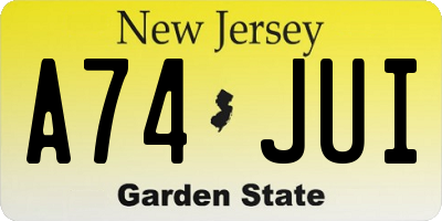 NJ license plate A74JUI