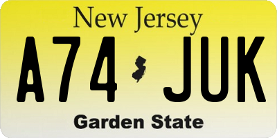 NJ license plate A74JUK