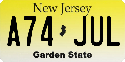 NJ license plate A74JUL