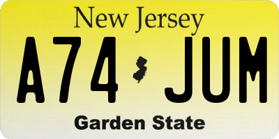 NJ license plate A74JUM
