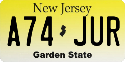 NJ license plate A74JUR