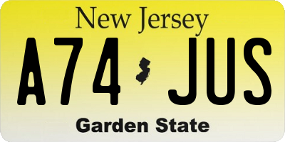 NJ license plate A74JUS