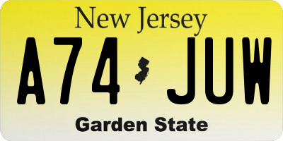 NJ license plate A74JUW
