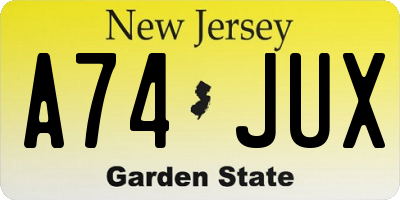 NJ license plate A74JUX