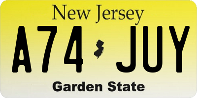 NJ license plate A74JUY
