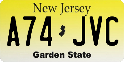 NJ license plate A74JVC