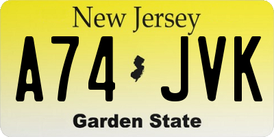 NJ license plate A74JVK