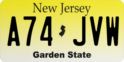 NJ license plate A74JVW