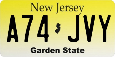 NJ license plate A74JVY