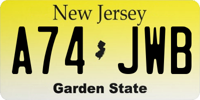 NJ license plate A74JWB