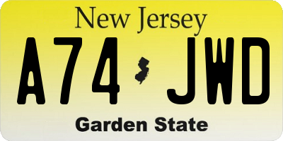 NJ license plate A74JWD