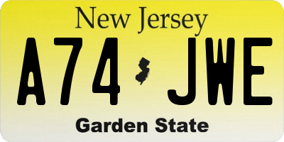 NJ license plate A74JWE