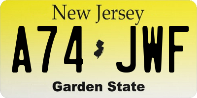 NJ license plate A74JWF