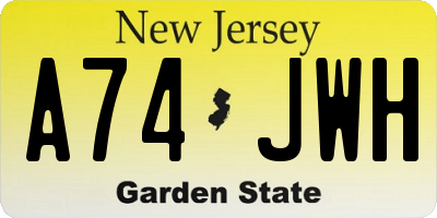 NJ license plate A74JWH