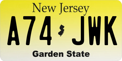 NJ license plate A74JWK
