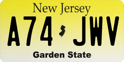 NJ license plate A74JWV