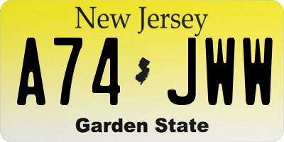 NJ license plate A74JWW