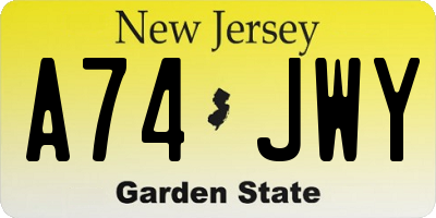 NJ license plate A74JWY