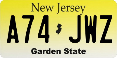 NJ license plate A74JWZ