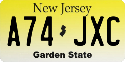 NJ license plate A74JXC