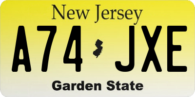 NJ license plate A74JXE