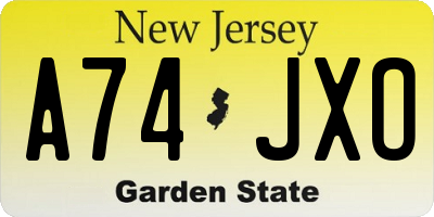 NJ license plate A74JXO