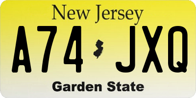 NJ license plate A74JXQ