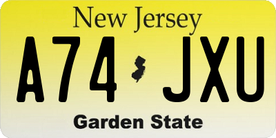 NJ license plate A74JXU