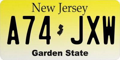 NJ license plate A74JXW