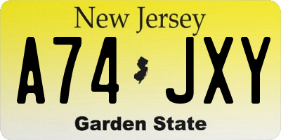 NJ license plate A74JXY