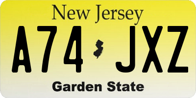 NJ license plate A74JXZ