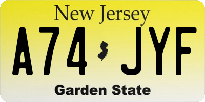NJ license plate A74JYF