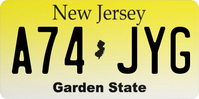 NJ license plate A74JYG