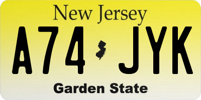 NJ license plate A74JYK
