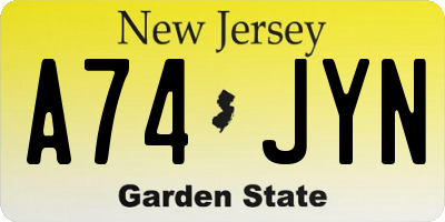 NJ license plate A74JYN