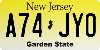 NJ license plate A74JYO
