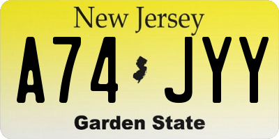 NJ license plate A74JYY