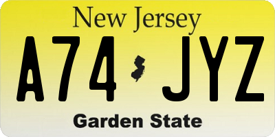 NJ license plate A74JYZ