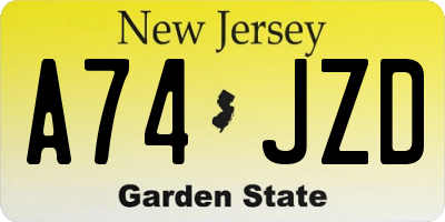 NJ license plate A74JZD
