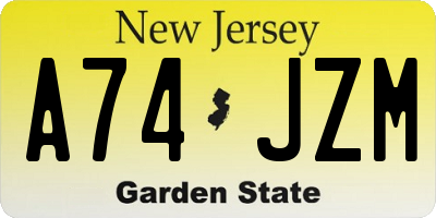 NJ license plate A74JZM
