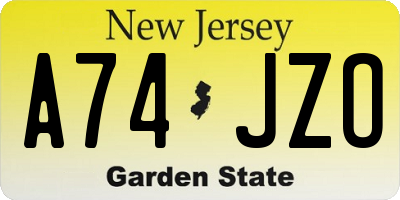 NJ license plate A74JZO