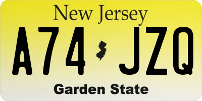 NJ license plate A74JZQ