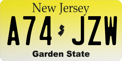 NJ license plate A74JZW