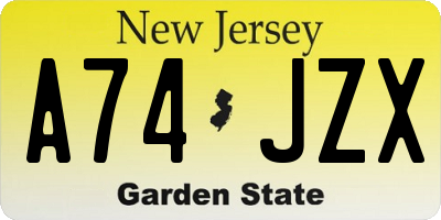 NJ license plate A74JZX