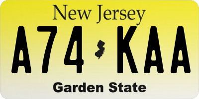 NJ license plate A74KAA