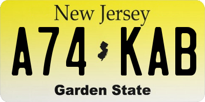 NJ license plate A74KAB